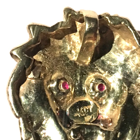 OOAK 14K NATURAL DIAMOND RUBY LARGE BLACK DIAMOND MALE LION PENDANT - Picture 4 of 4